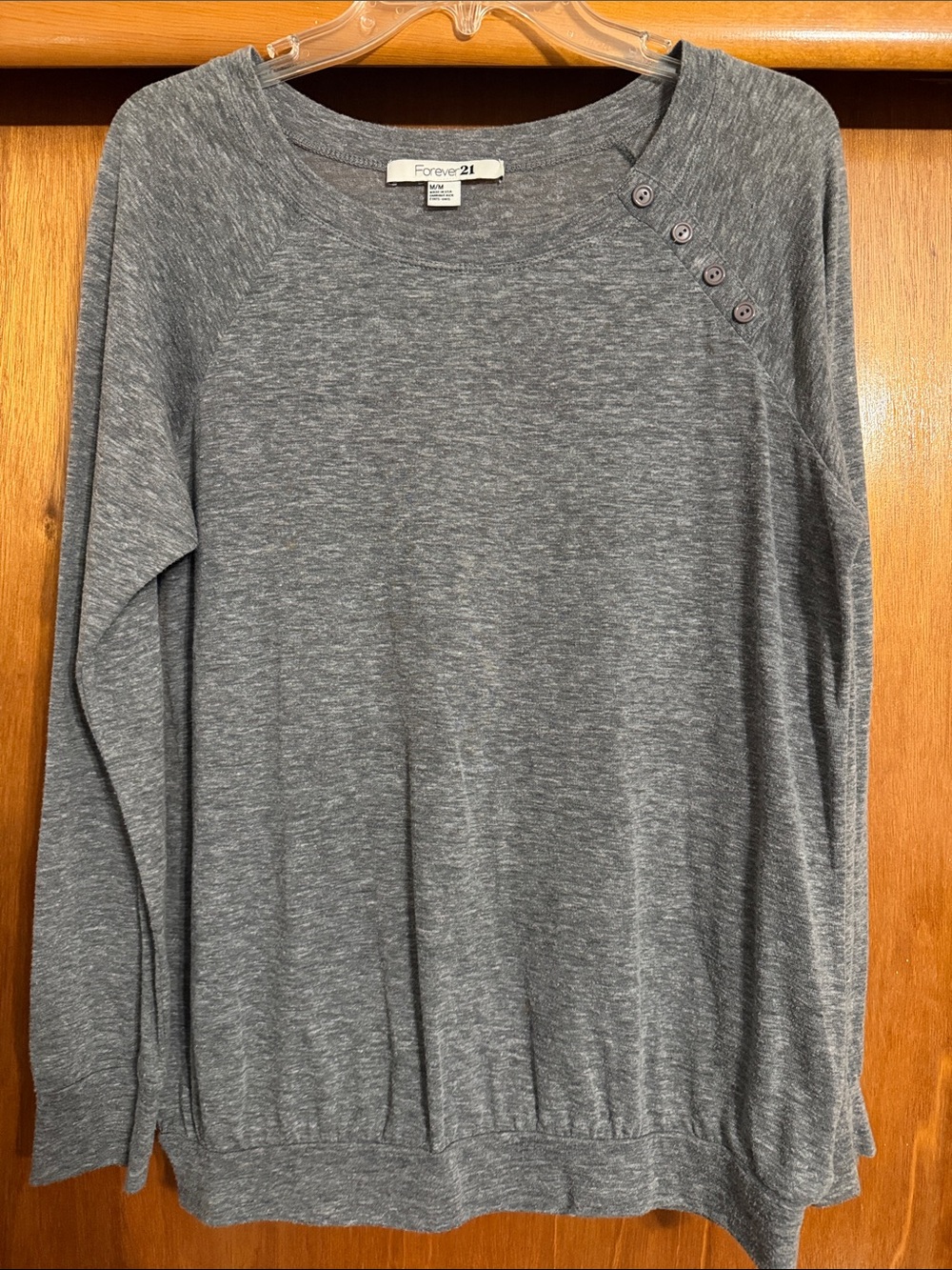 Forever 21 Gray Button-Shoulder Lightweight Pullover medium